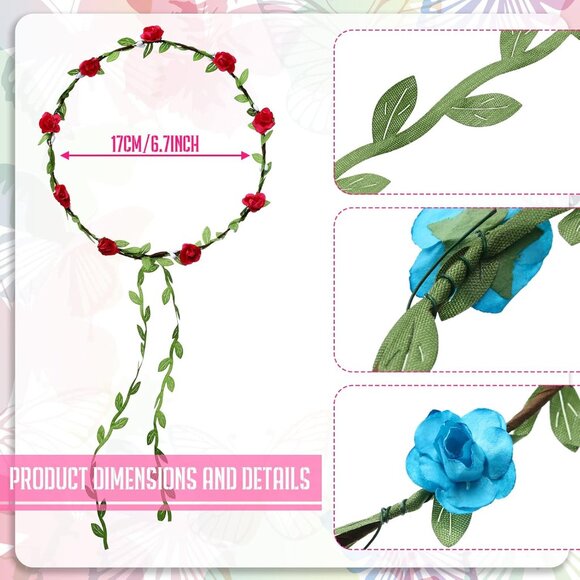 Assorted Flower Crown Headbands for Women Girls Bohemian Garlands 100 Pack - Picture 2 of 7
